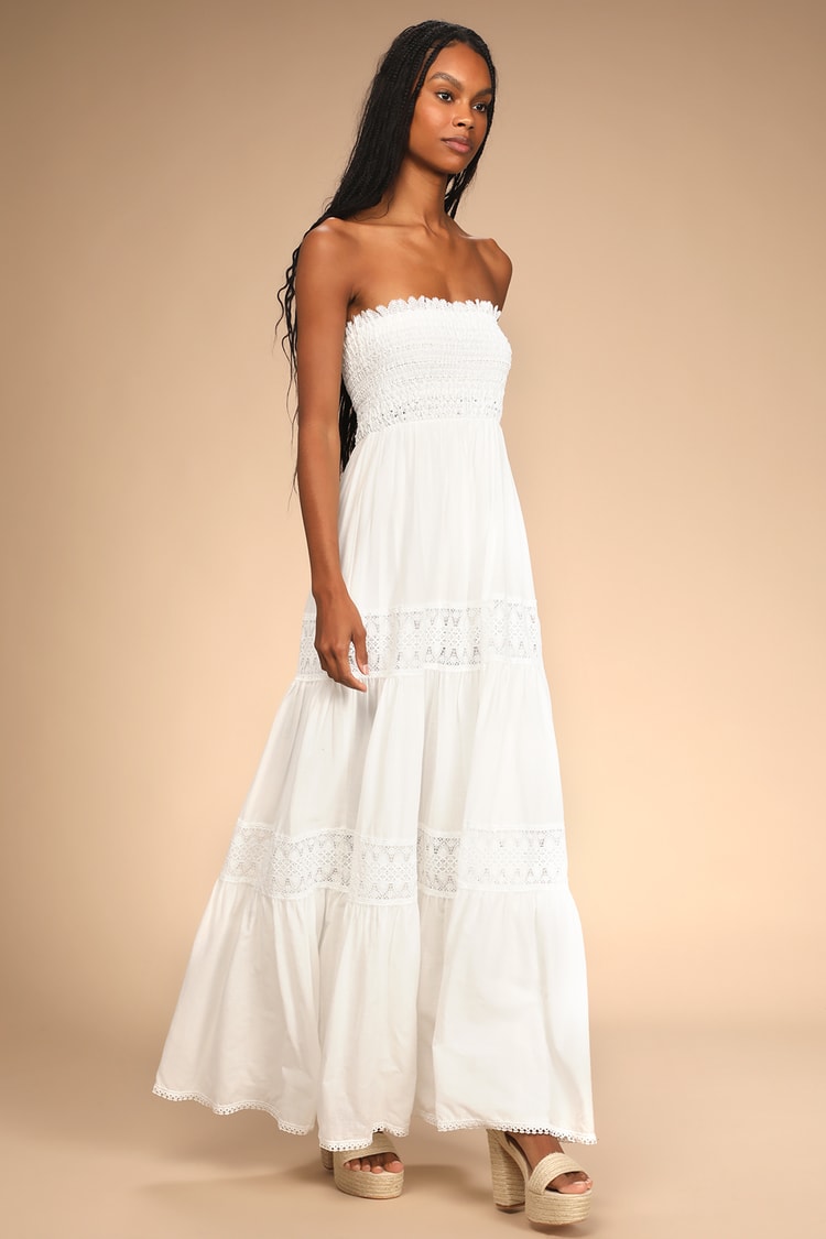 White Maxi Dress - Smocked Strapless Maxi - Lace Maxi Dress - Lulus