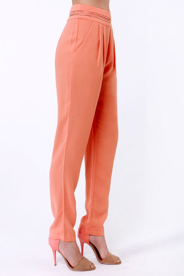 Coral Pink Pants - Pleated Wide-Leg Pants - High Waisted Pants - Lulus