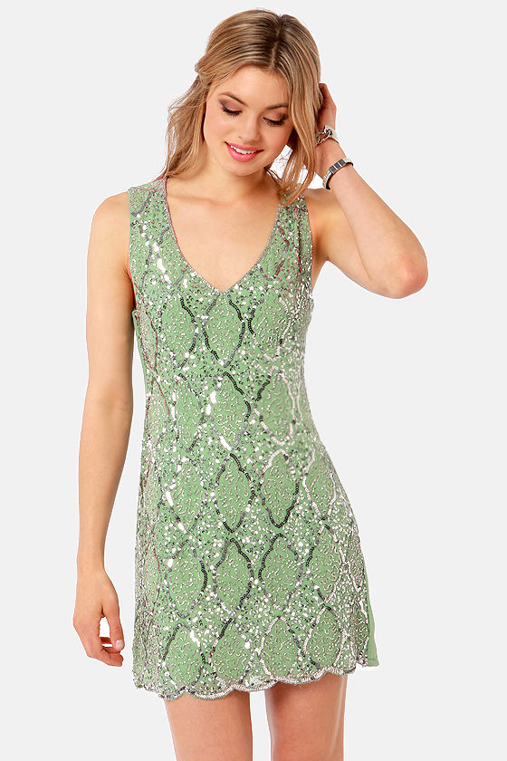 sparkly sage green dress