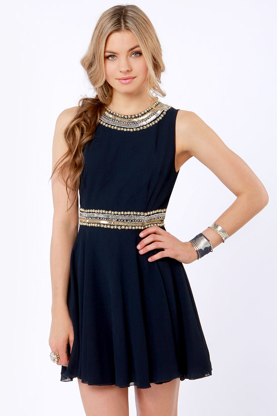 TFNC Hope Dress - Navy Blue Dress - Beaded Dress - $115.00 - Lulus