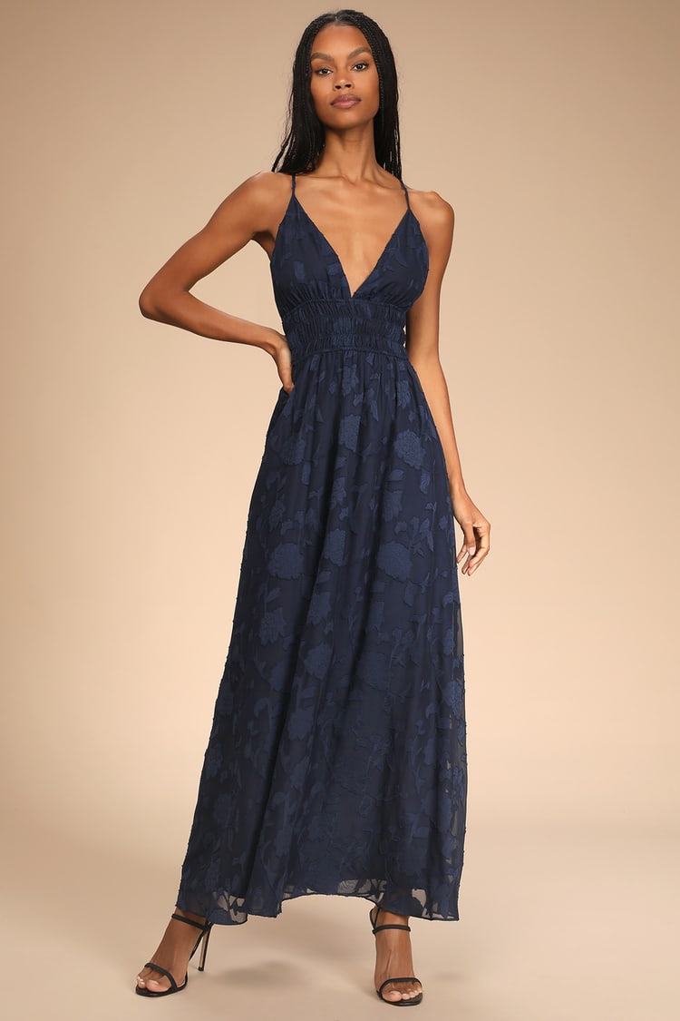Navy Blue Maxi Dress - Floral Burnout Dress - Sleeveless Dress - Lulus