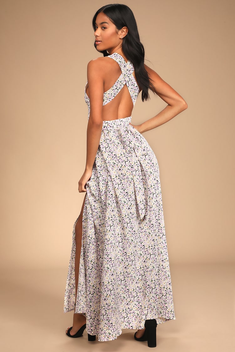 These are the Days Black Multi Floral Print Halter Maxi Dress