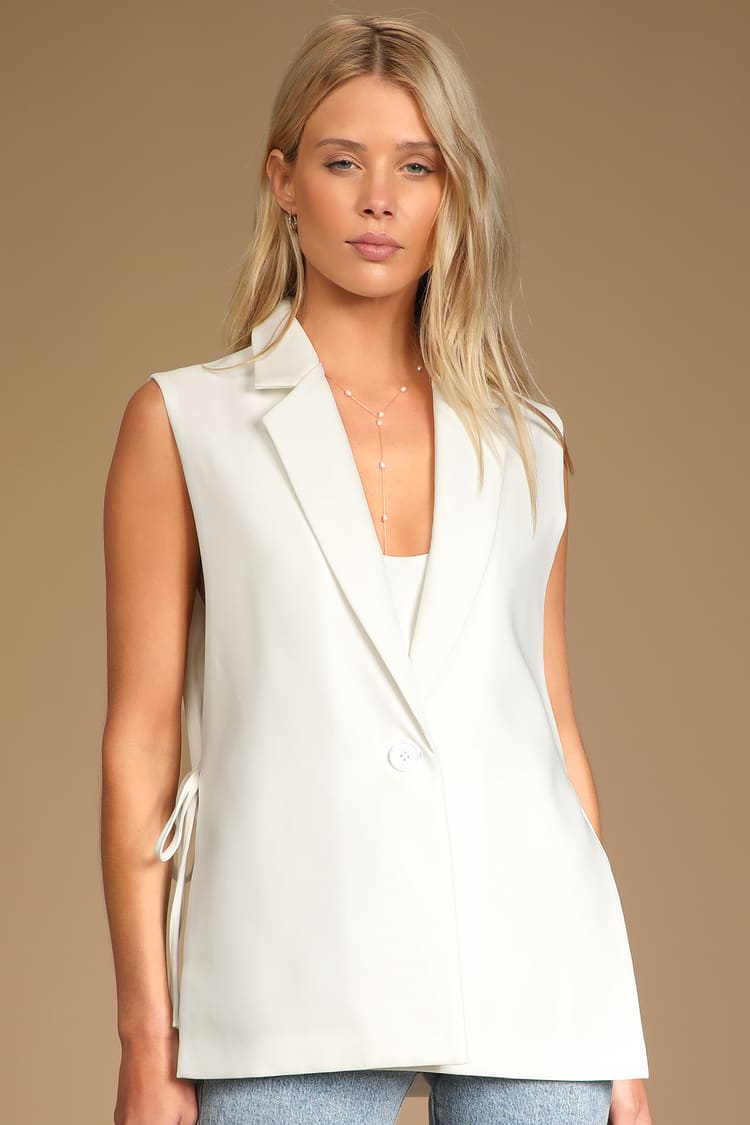 Ivory Blazer Vest - Sleeveless Blazer - White Side-Tie Blazer - Lulus