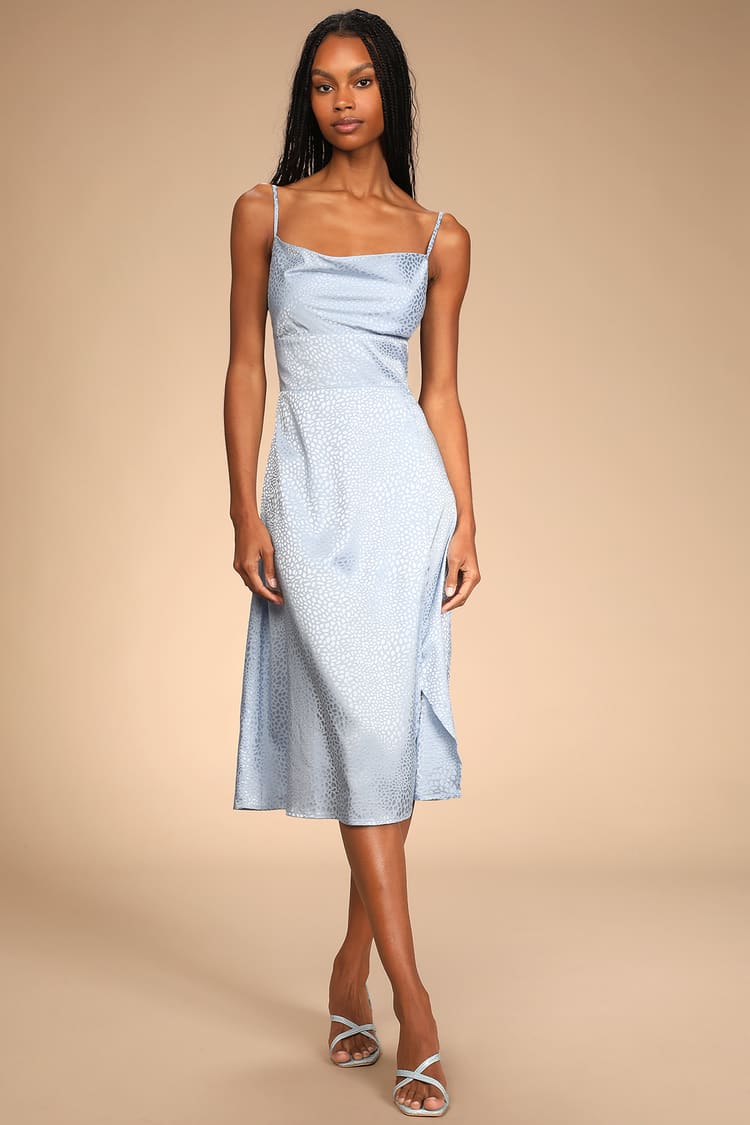 Light Blue Midi Dress - Satin Dress - Jacquard Dress - Lulus