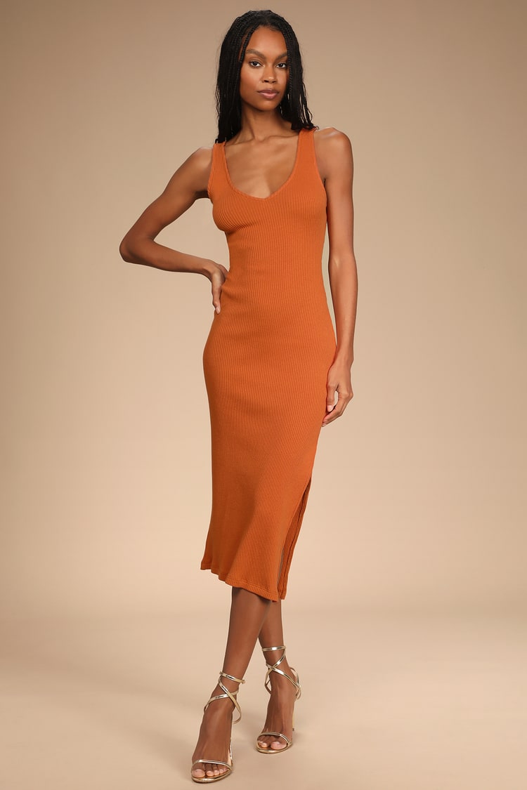 Rust Orange Knit Dress - Knit Bodycon Dress - Bodycon Midi Dress - Lulus