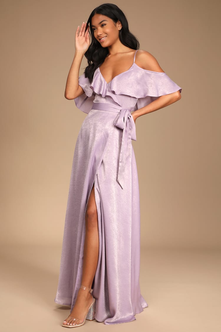 Lavender Dress - Cold-Shoulder Maxi - Pink Wrap Dress - Lulus