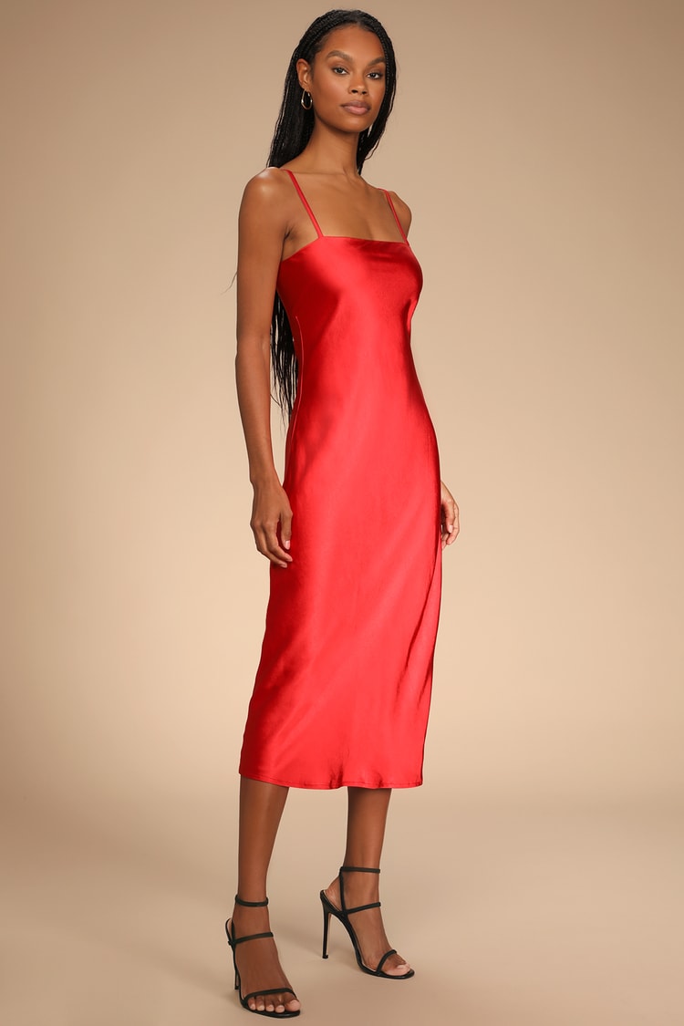 Red Slip Dress - Satin Slip Dress - Lace-Up Satin Dress - Lulus