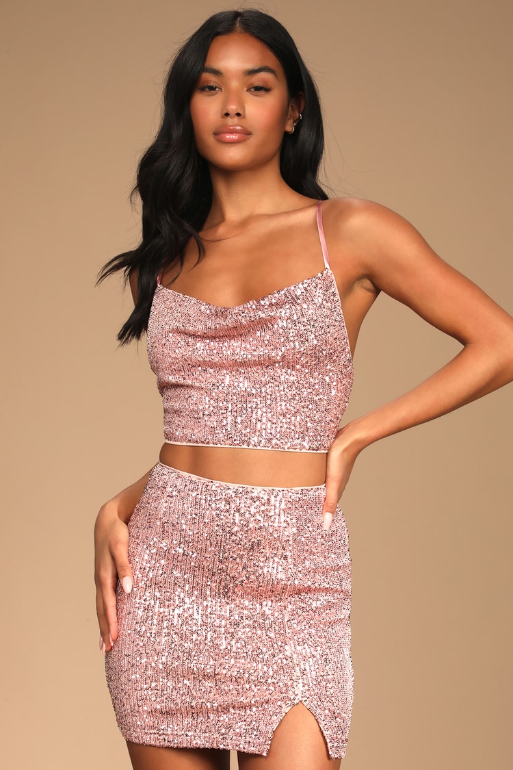 Pink Sequin Dress - Bodycon Mini Dress - Two-Piece Dress - Lulus