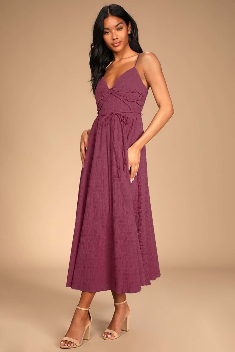 Mauve Purple Dress - Twist-Front Dress - Textured Midi Dress - Lulus