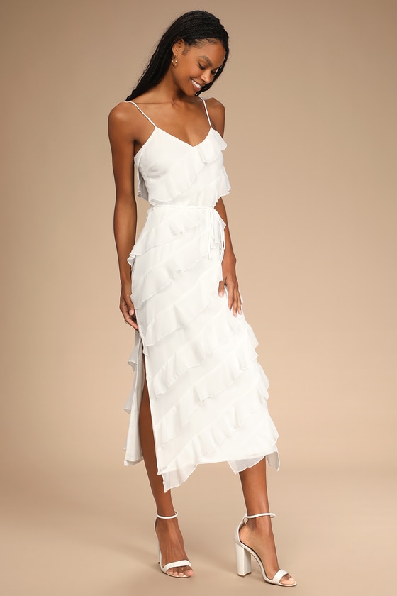 Janet Ruffle Sleeve Maxi Dress in White - FINAL SALE | böhme