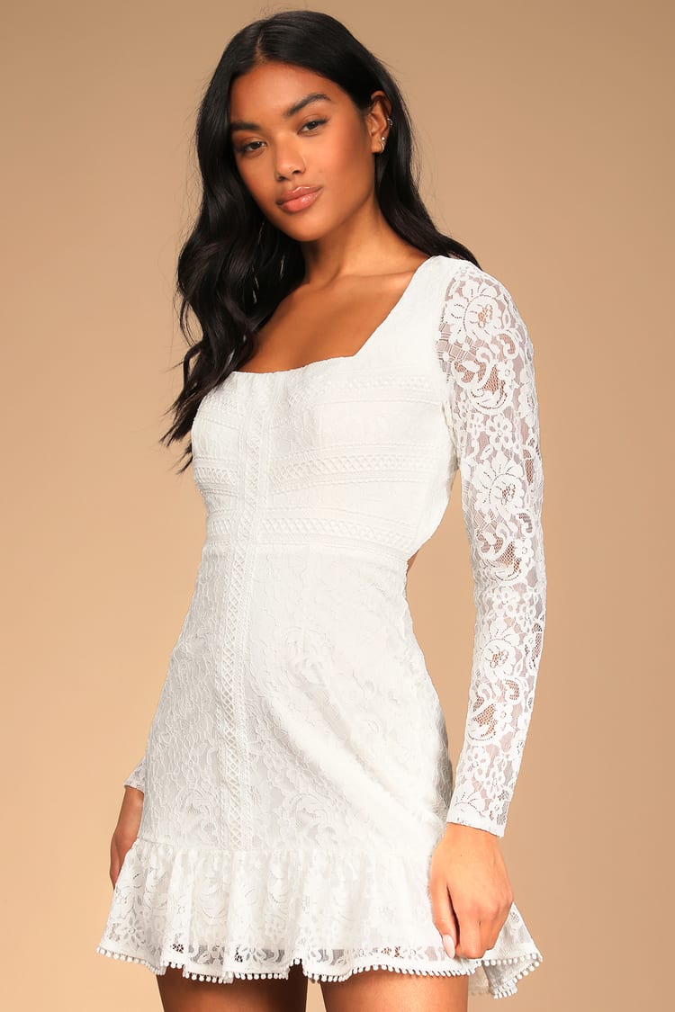 White Lace Dress - Long Sleeve Mini Dress - Backless Dress - Lulus