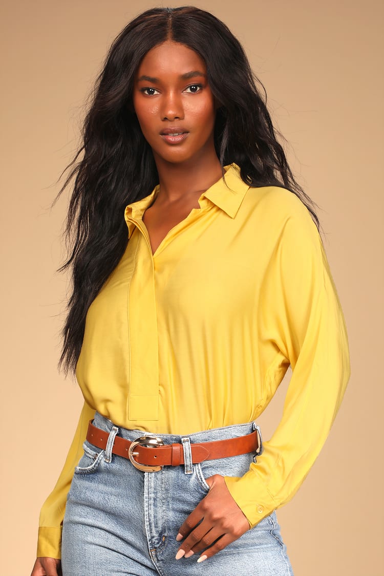 Yellow Long Sleeve Top - Button-Up Top - Long Sleeve Blouse - Lulus