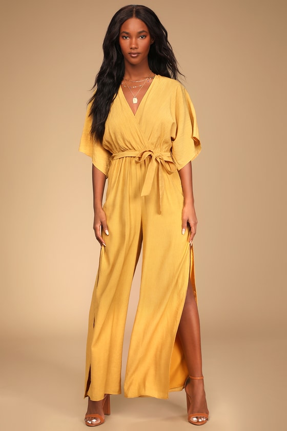 Mustard long best sale sleeve jumpsuit