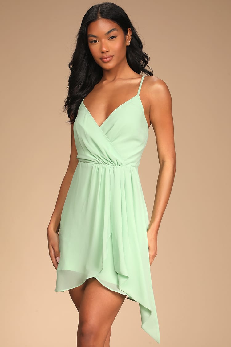 Mint Green Dress - Chiffon Mini Dress - Sleeveless Tulip Dress - Lulus