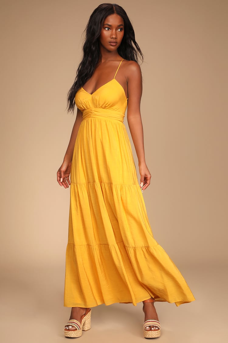 Yellow Maxi Dress - Tiered Maxi Dress - Padded Bodice Maxi Dress - Lulus