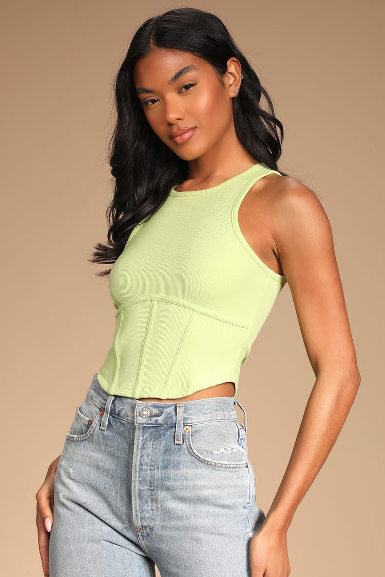Lime Green Crop Top - Corset Seamed Top - Faux Underwire Crop Top - Lulus