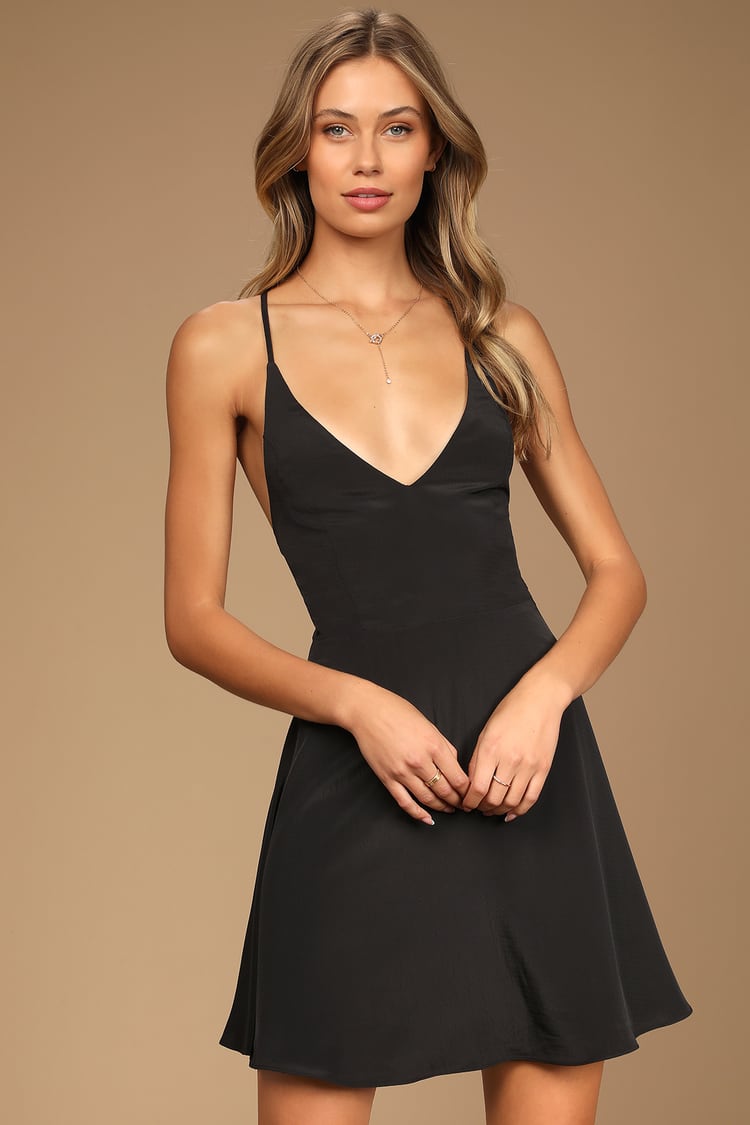 Black Mini Dress - Lace-Up Dress - Skater Mini Dress - Lulus