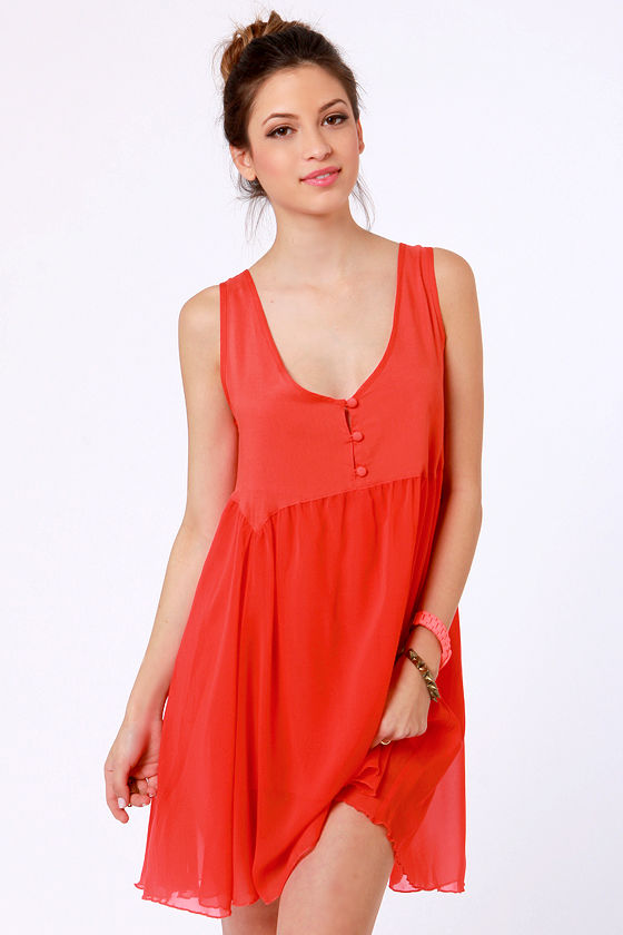 Rhythm Sea Saw Dress - Coral Red Dress - $68.00 - Lulus
