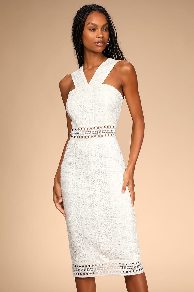 White Midi Dress - Crochet Lace Dress - Sleeveless Dress - Lulus