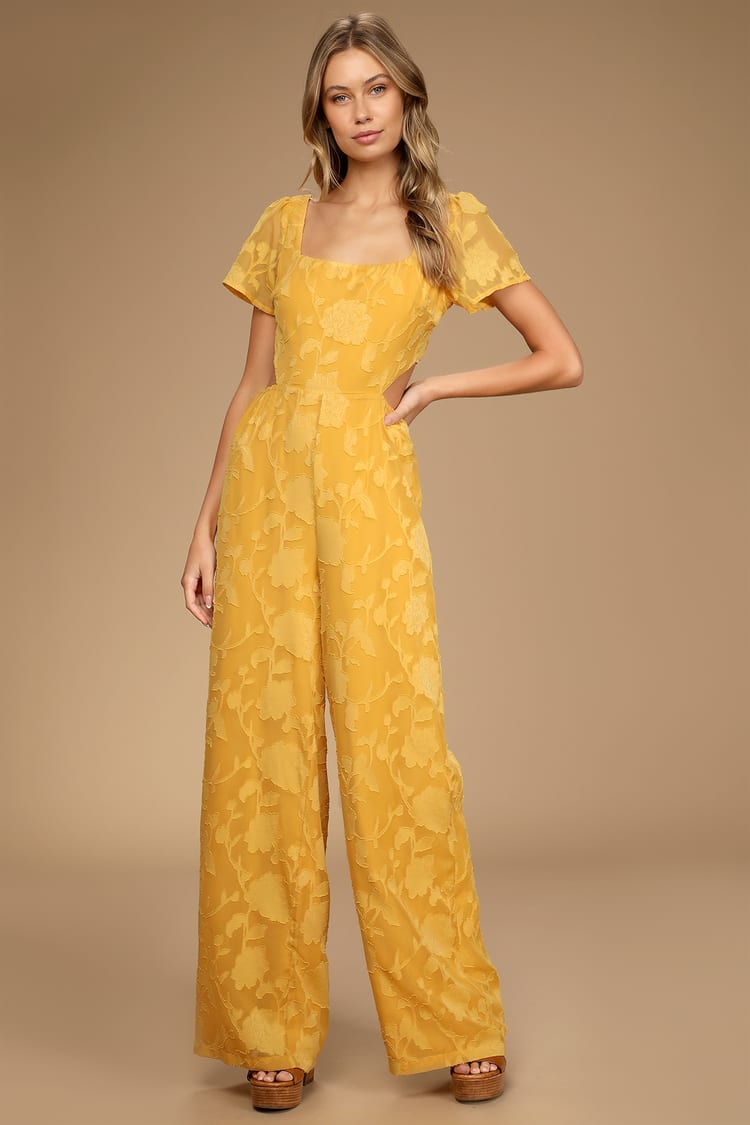 Yellow Floral Jumpsuit - Tie-Back Jumpsuit - Wide-Leg Jumpsuit - Lulus