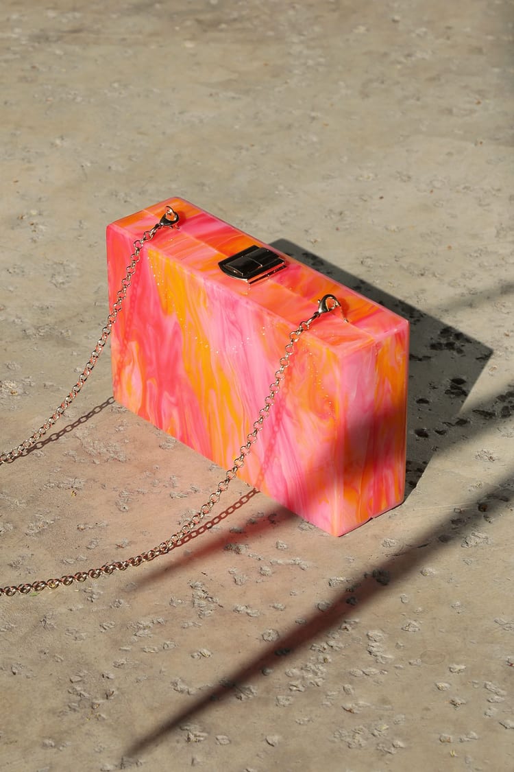 Pink and Orange Clutch - Vibrant Acrylic Bag - Hard Case Clutch - Lulus