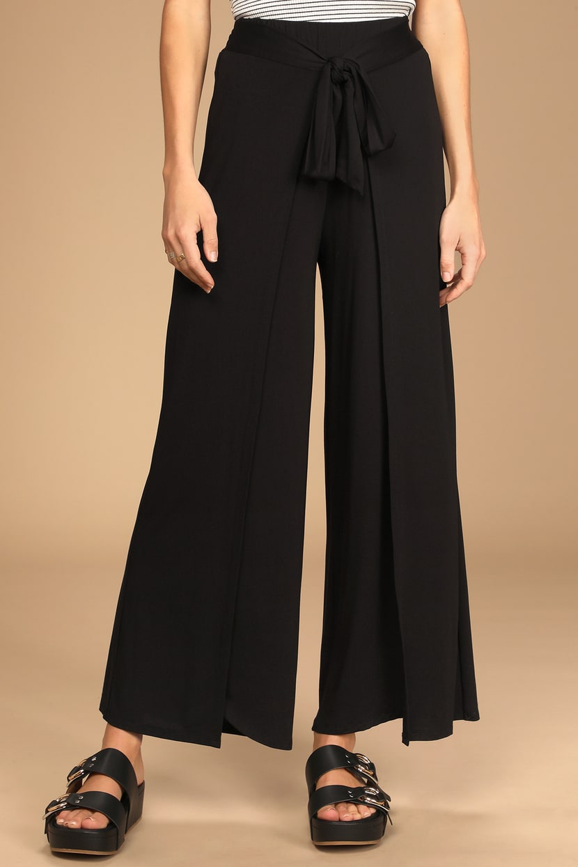 Black Pants - Tie-Front Pants - Culotte Pants - Side Slit Pant - Lulus