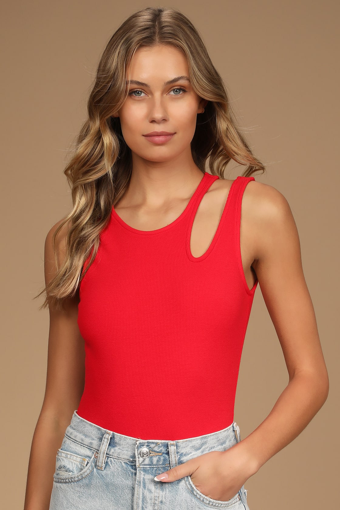 Red Ribbed Bodysuit Sleeveless Bodysuit Cutout Bodysuit Lulus