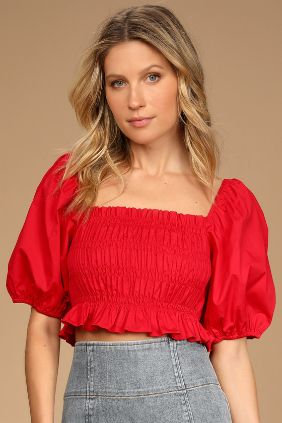 Red puff 2025 sleeve shirt