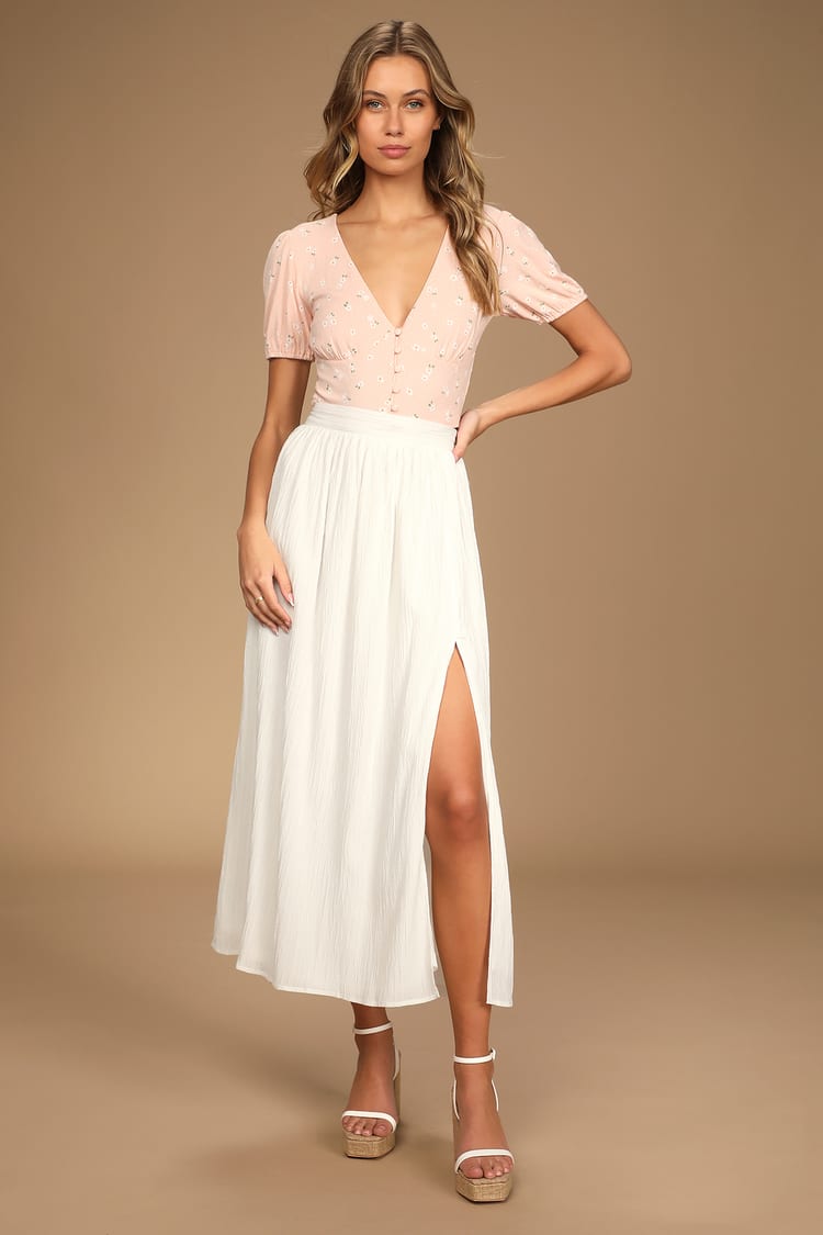White Skirt - Maxi Skirt - Mid-Rise Skirt - High Waist Skirt - Lulus
