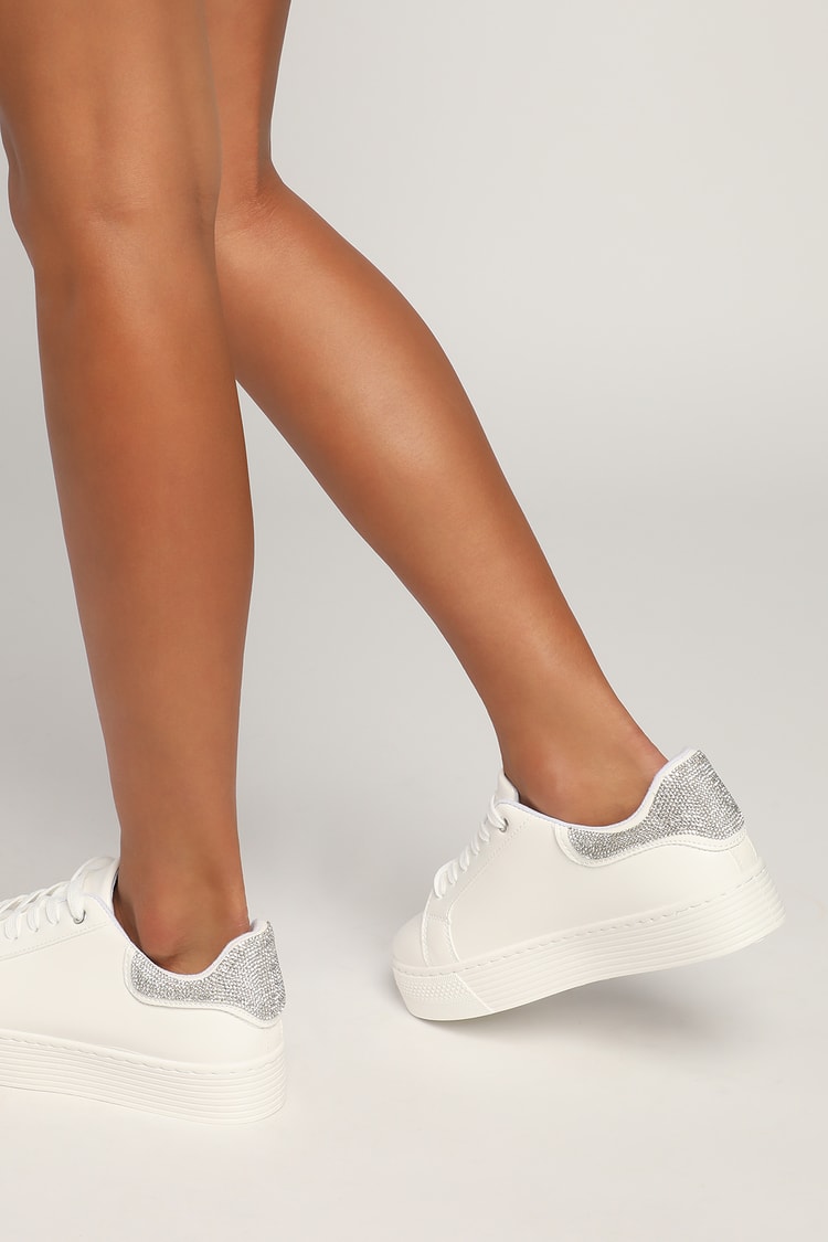 White Sneakers - Rhinestone Sneakers - Flatform Sneakers - Lulus