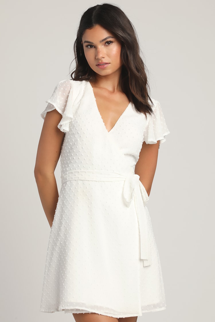White Wrap Dress - Swiss Dot Wrap Dress - Wrap Mini Dress - Lulus