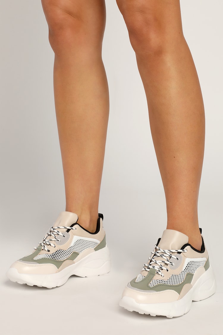 Off White Multi Shoes - Chunky Sneakers - Color Block Shoes - Lulus