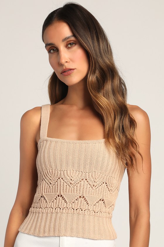 Cream Tank Top Pointelle Knit Top Sweater Tank Top Lulus