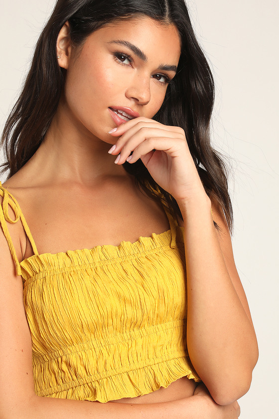 Mustard Yellow Cami Top - Tie-Strap Cami - Cropped Pleated Top - Lulus