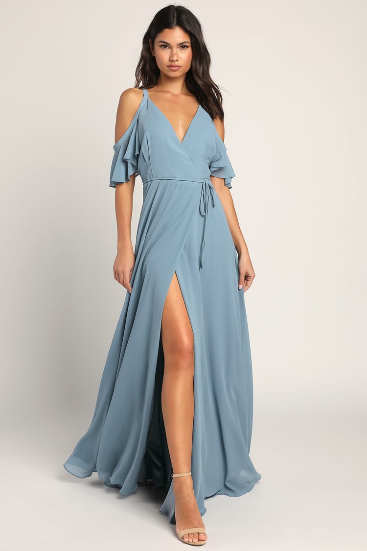 OTS Blue Lulus Cold-Shoulder Maxi Slate Dress Dress - Dress - - Wrap