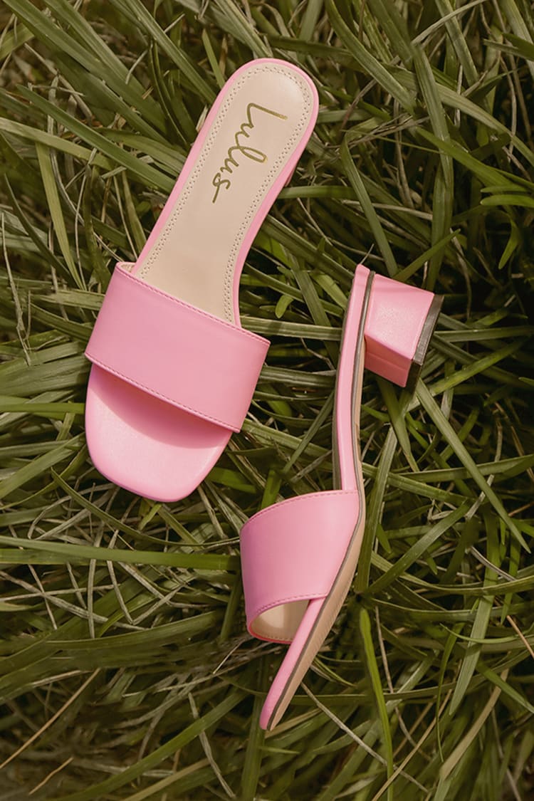 Cute Block Heels - Slide Heels - Light Pink Heeled Sandals - Lulus