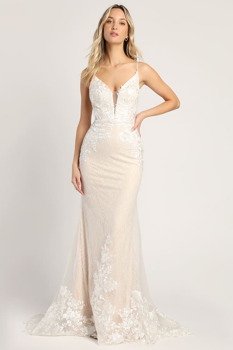 Lace Maxi Dress - Embroidered Lace Gown - White Mermaid Maxi - Lulus