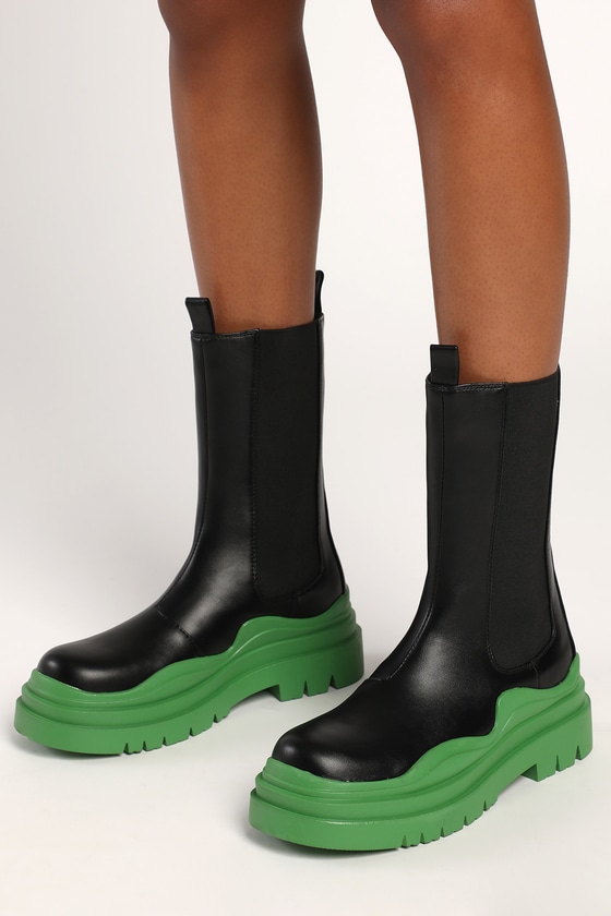 green bottom boots