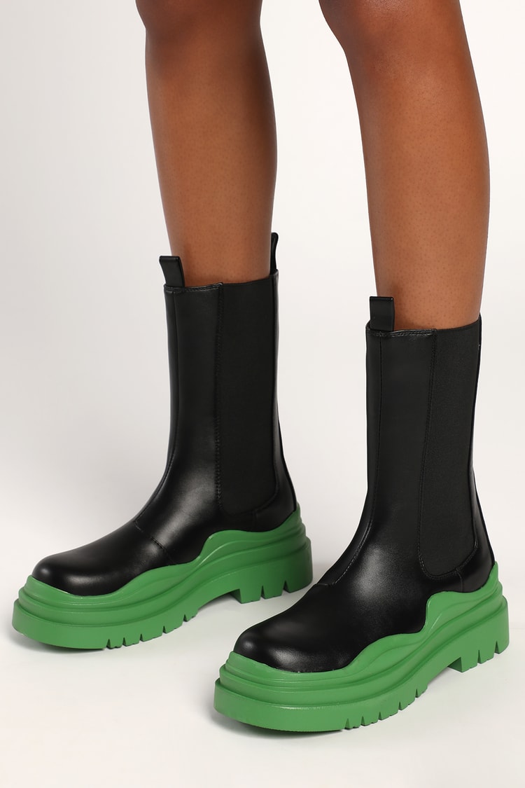 Billini Portland Green-Black Boots - Billini Boots - Green Boots - Lulus