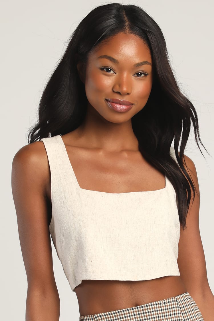 Beige Top - Cropped Tank Top - Square Neck Top - Lulus