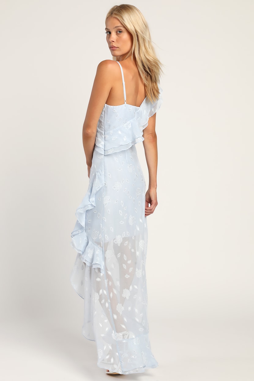 Blue Maxi Dress - Floral Jacquard Dress - Ruffled Maxi Dress - Lulus