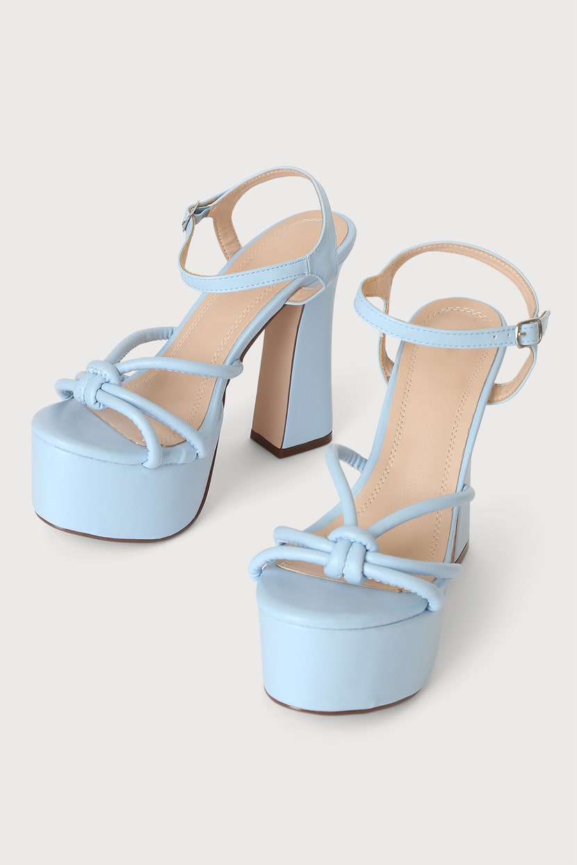 Blue Knotted Heels - Platform Heels - Platform High Heel Sandals - Lulus
