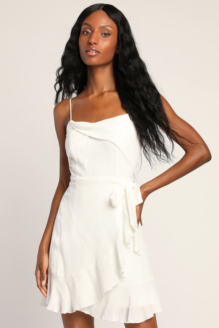 White Mini Dress - Ruffled Mini Dress - Faux-Wrap Mini Dress - Lulus