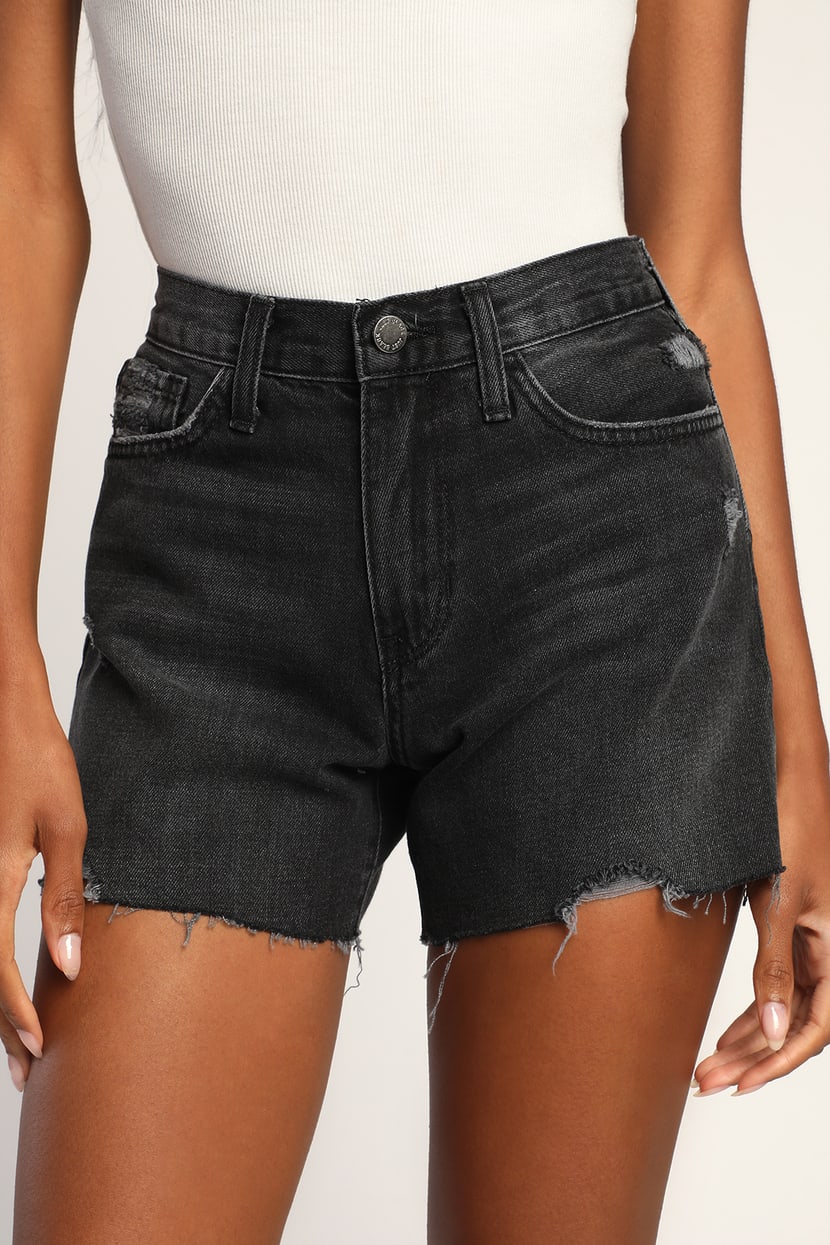 Just Black Denim Black Shorts - High-Rise Denim Shorts - Cutoffs - Lulus