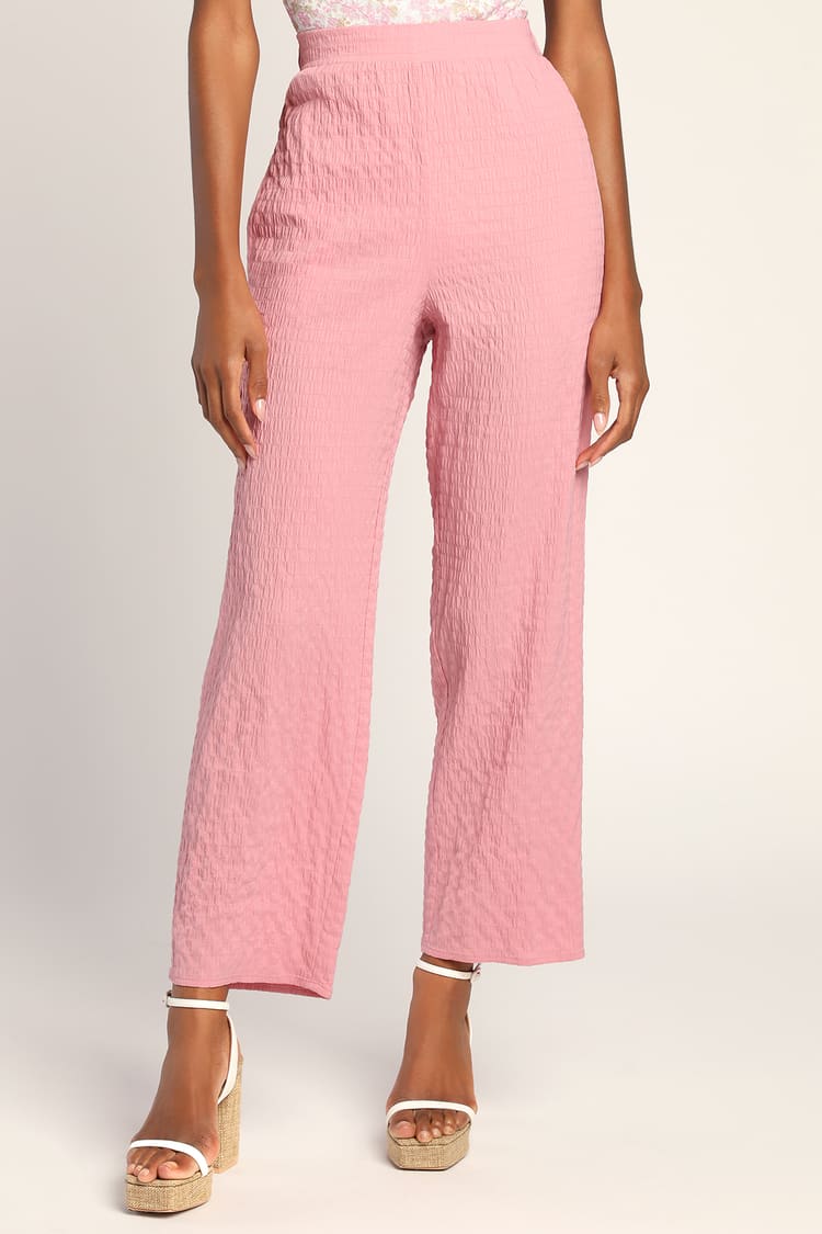 Pink Textured Pants - Cropped Straight Leg Pants - Pants - Lulus