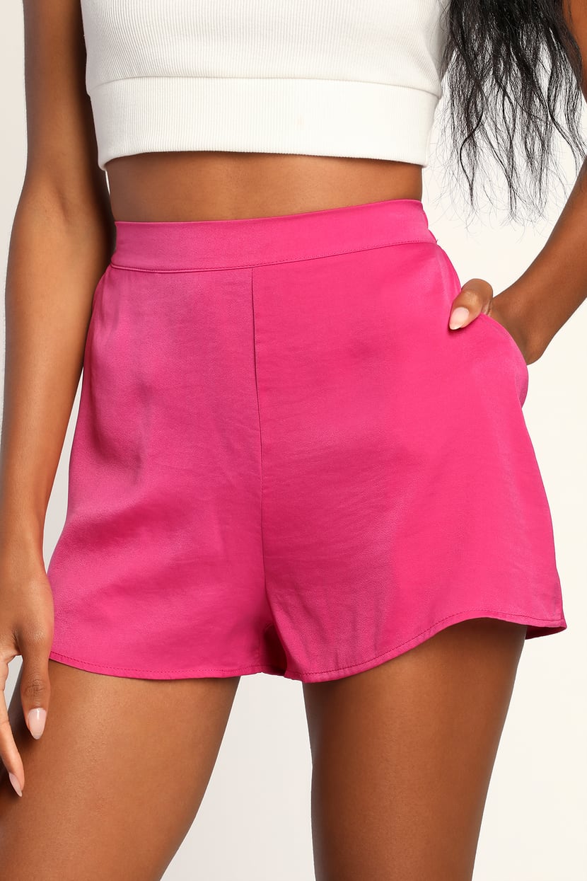 Pink Shorts - High-Waisted Shorts - Satin Shorts - Lulus
