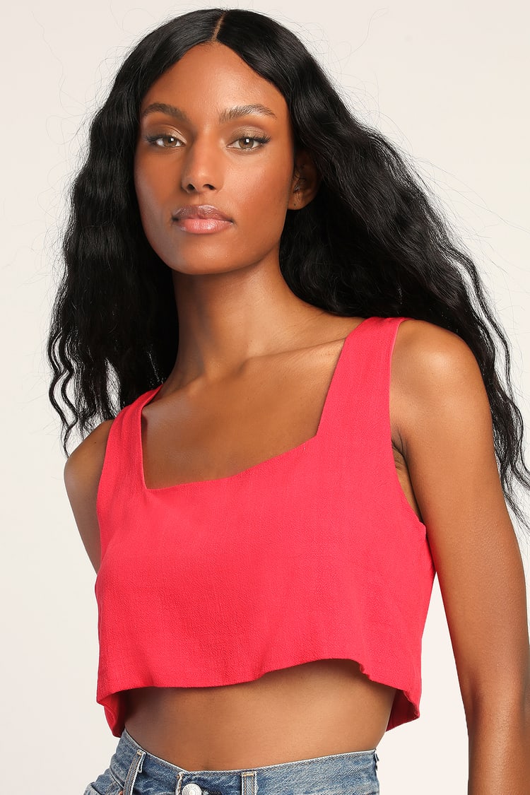 Red Tank Top Cropped Tank - Square Neck Top - Lulus