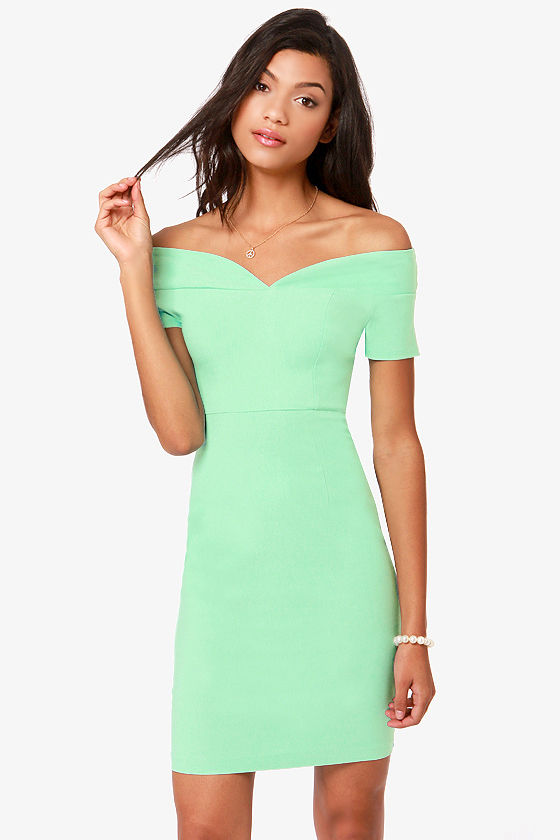 mint green off shoulder dress