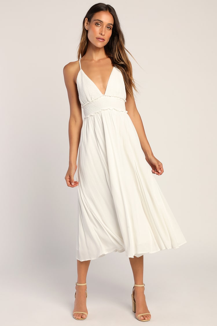 White Midi Dress - Backless Midi Dress - Smocked Midi Dress - Lulus