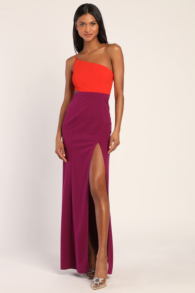 Asymmetrical One-Shoulder Dress - Colorbock Maxi Dress - Dress - Lulus